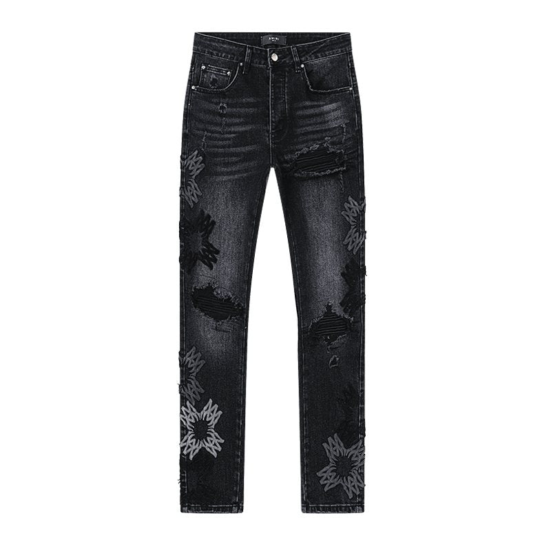 AMIRI Black Floral Distressed Jeans