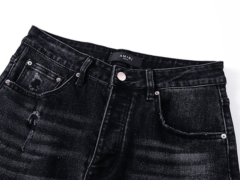 AMIRI Black Floral Distressed Jeans