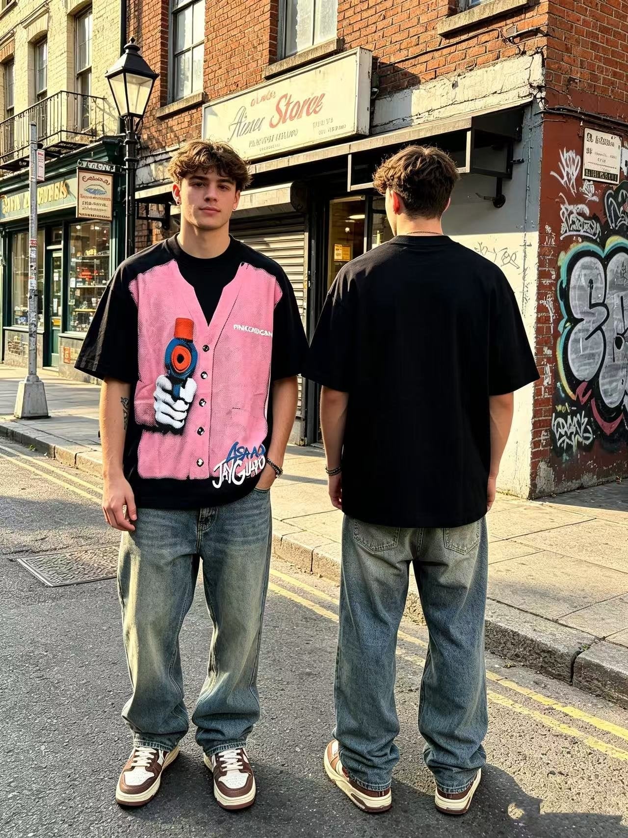 ASAALL Faux Cardigan Graphic T-Shirt