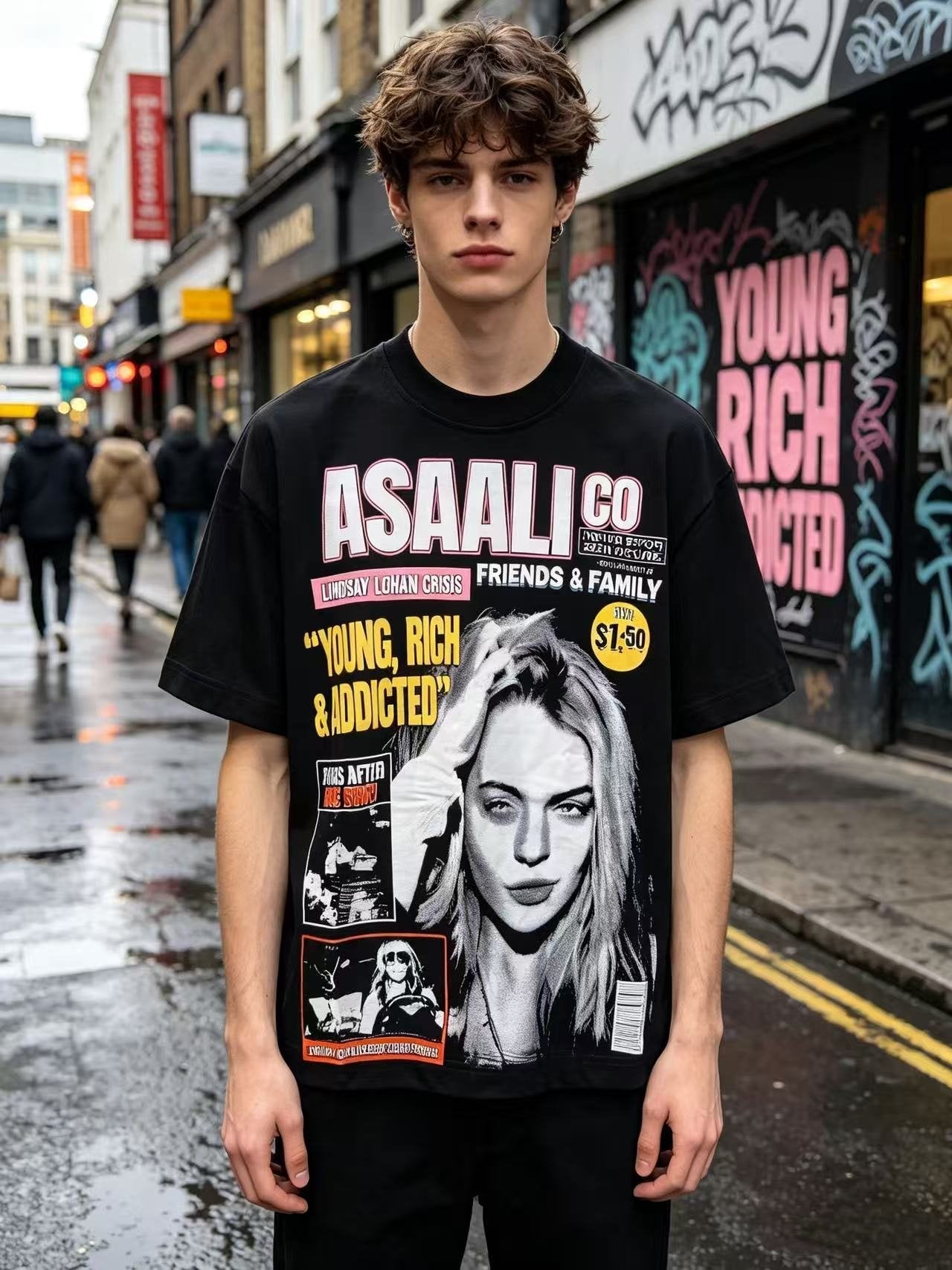 ASAALL Young Rich Addicted Portrait Graphic T-Shirt