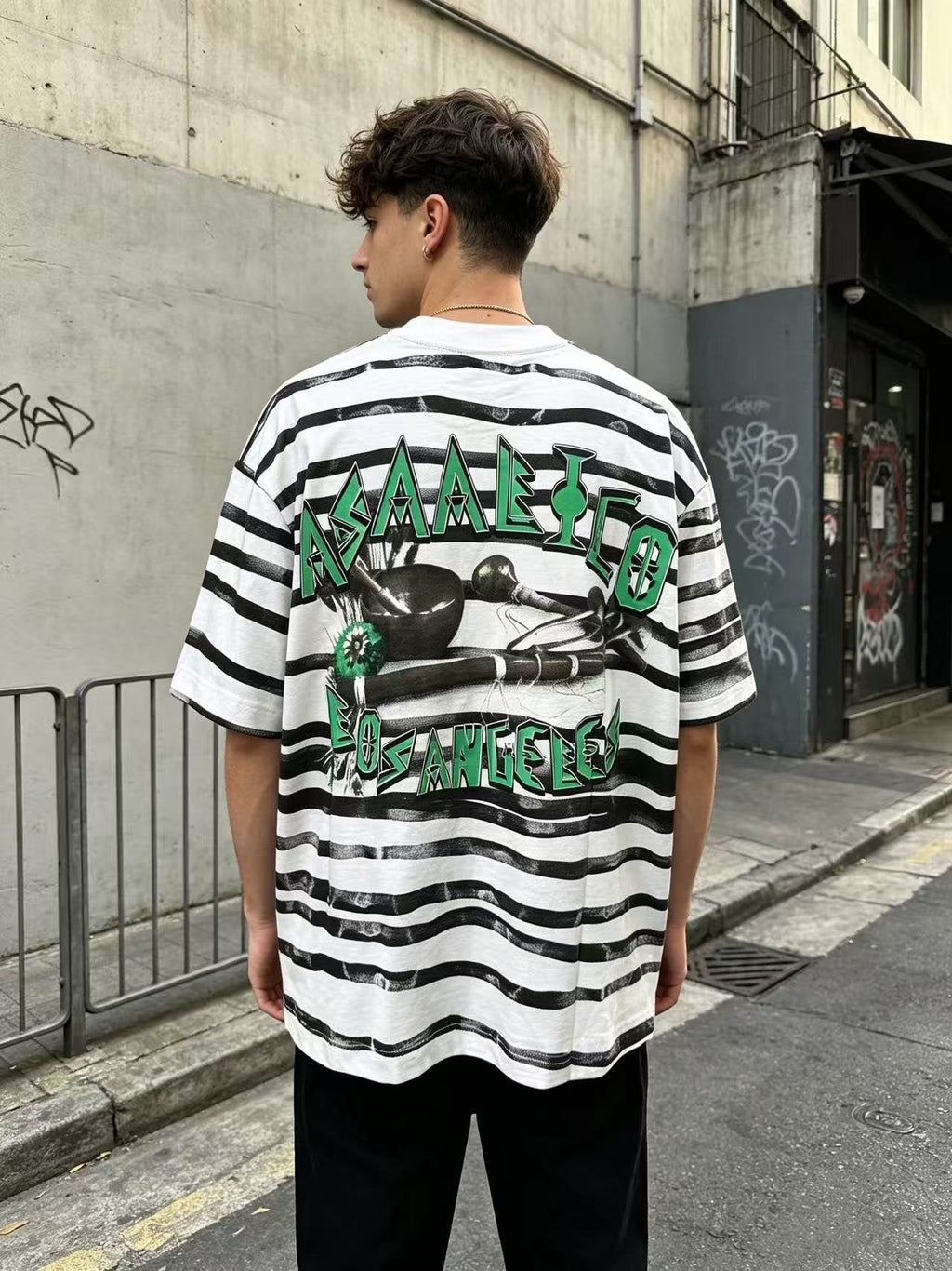 ASAALL Striped Front & Back Graphic T-Shirt