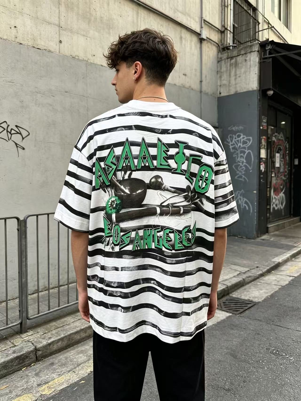 ASAALL Striped Front & Back Graphic T-Shirt