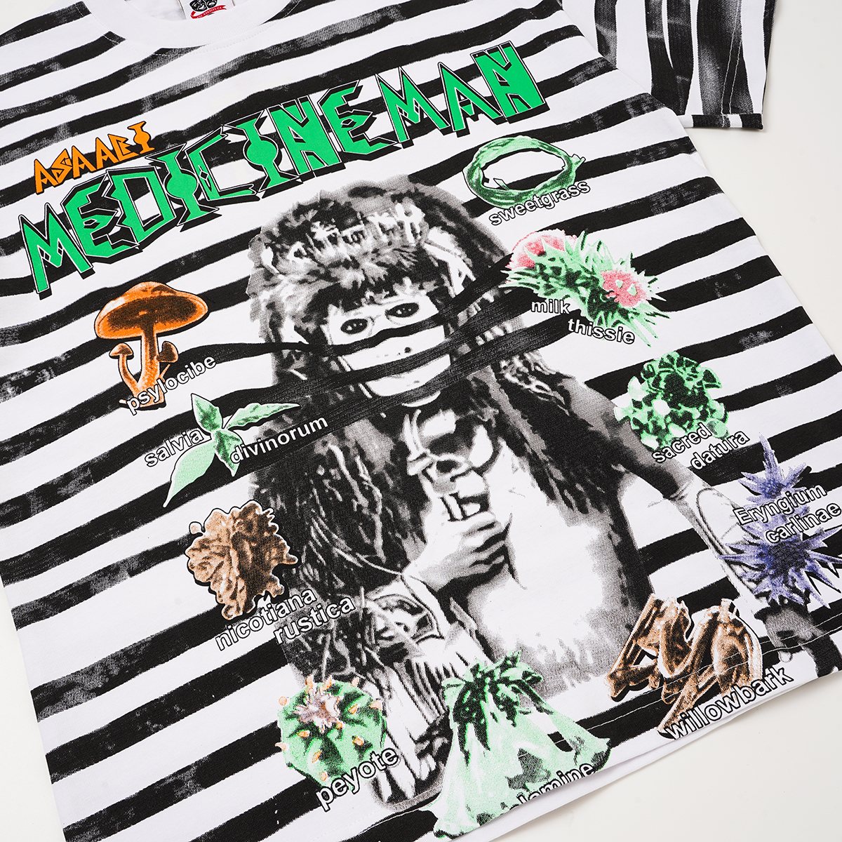 ASAALL Striped Front & Back Graphic T-Shirt