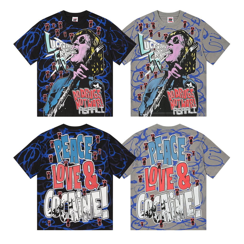 ASAALL Peace Love & Cocaine Singer Graphic T-Shirt