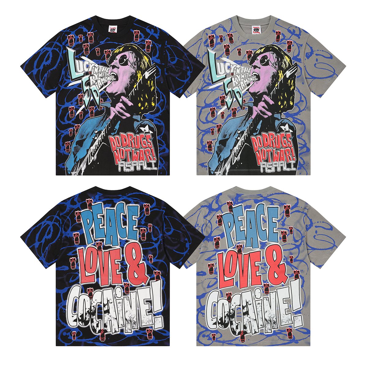 ASAALL Peace Love & Cocaine Singer Graphic T-Shirt