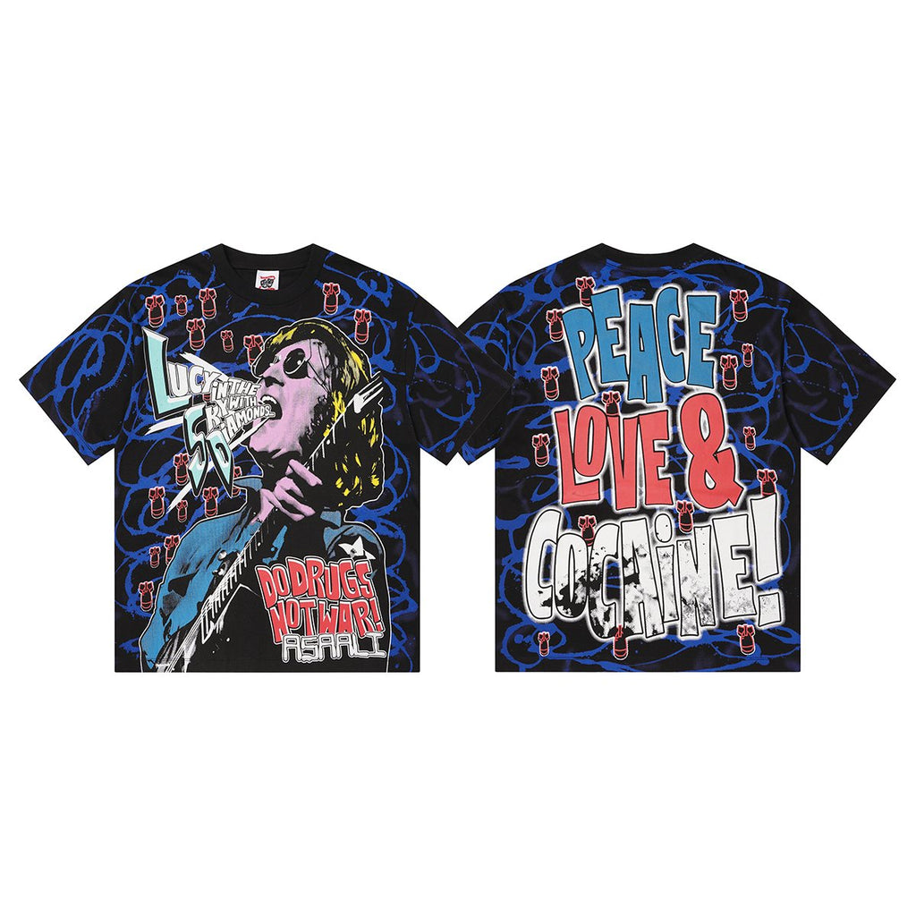 ASAALL Peace Love & Cocaine Singer Graphic T-Shirt