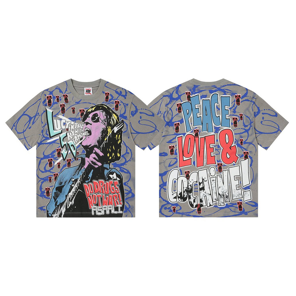 ASAALL Peace Love & Cocaine Singer Graphic T-Shirt