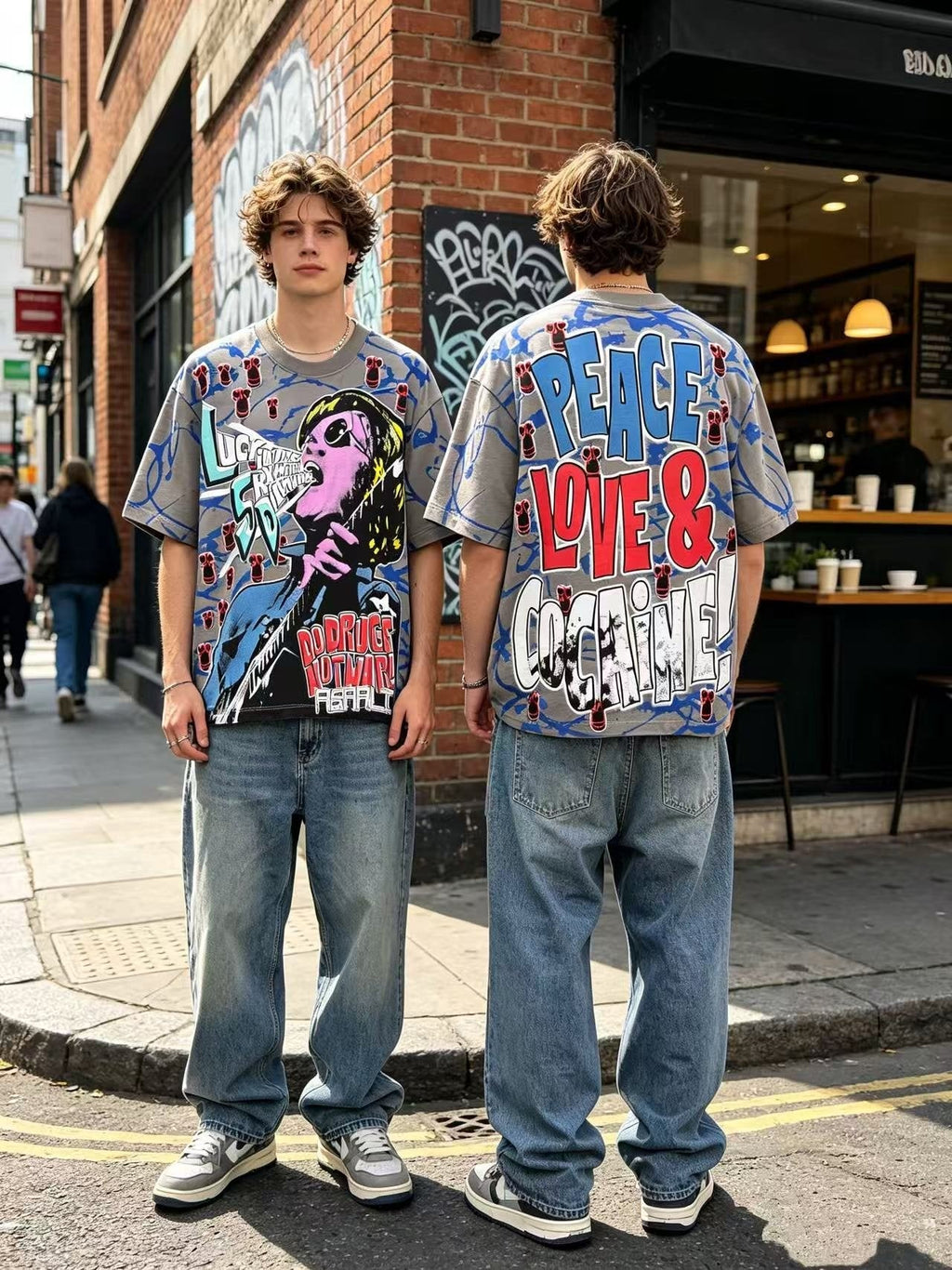 ASAALL Peace Love & Cocaine Singer Graphic T-Shirt
