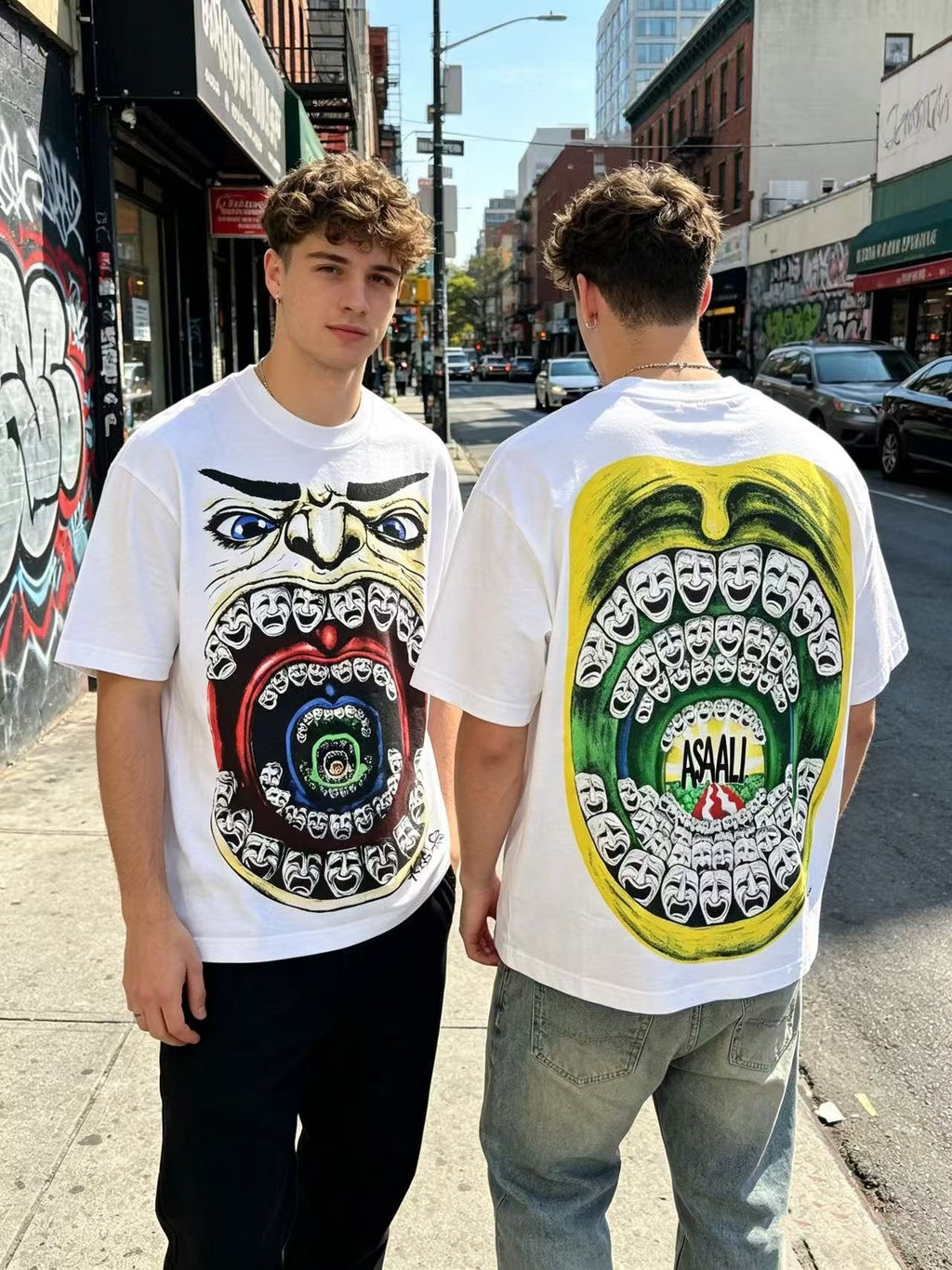 ASAALL Mouth Mask Graphic Short-Sleeve T-Shirt