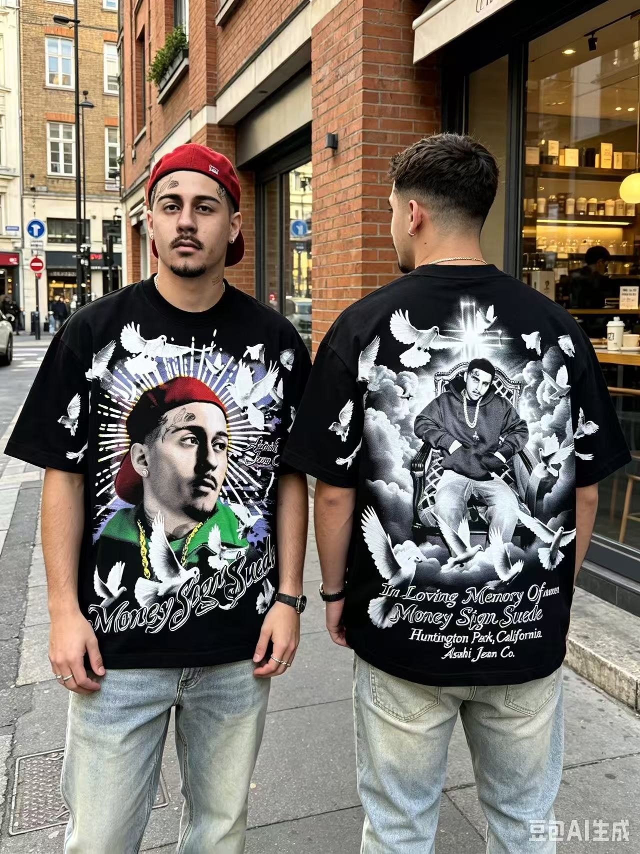 ASAALL Portrait and Dove Graphic Short-Sleeve T-Shirt