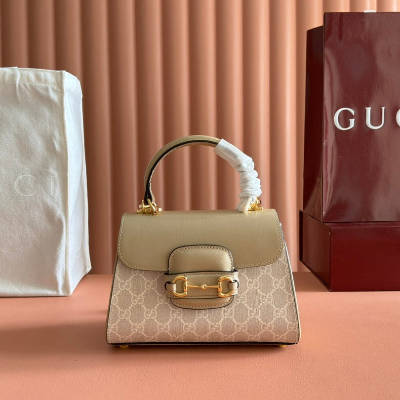 GUCCI 25S HORSEBIT 1955 MEDIUM SHOULDER BAG 22 CM IN BEIGE MONOGRAM CALFSKIN WITH GOLD HARDWARE