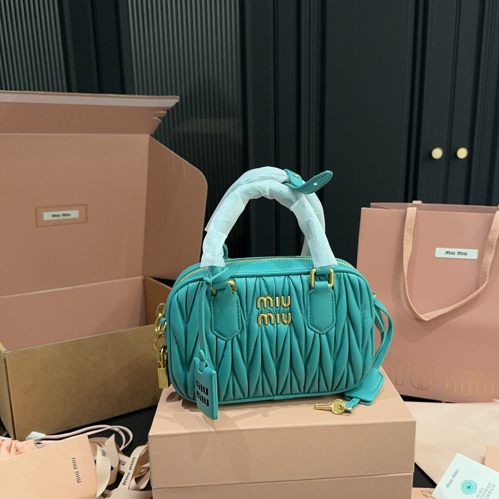 ARCADIE MATELASSÉ BAG 20 IN HIPPIE BLUE LAMBSKIN GOLD HARDWARE