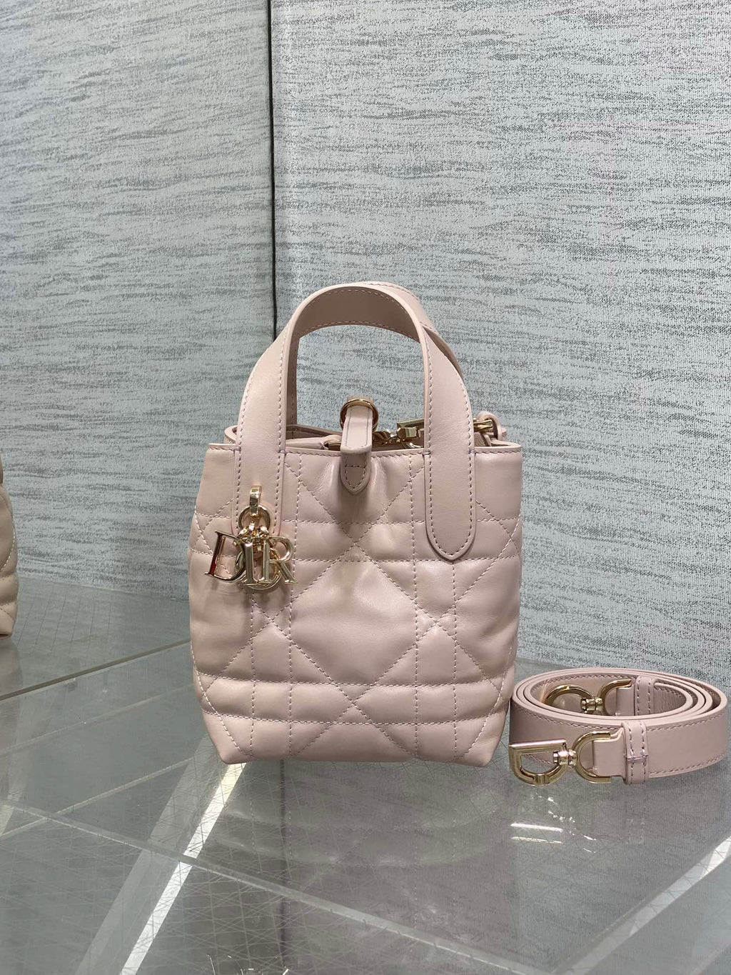 DIOR 25S ALWAYS MINI BAG 13 IN LIGHT PINK MACROCANNAGE CALFSKIN GOLD HARDWRE
