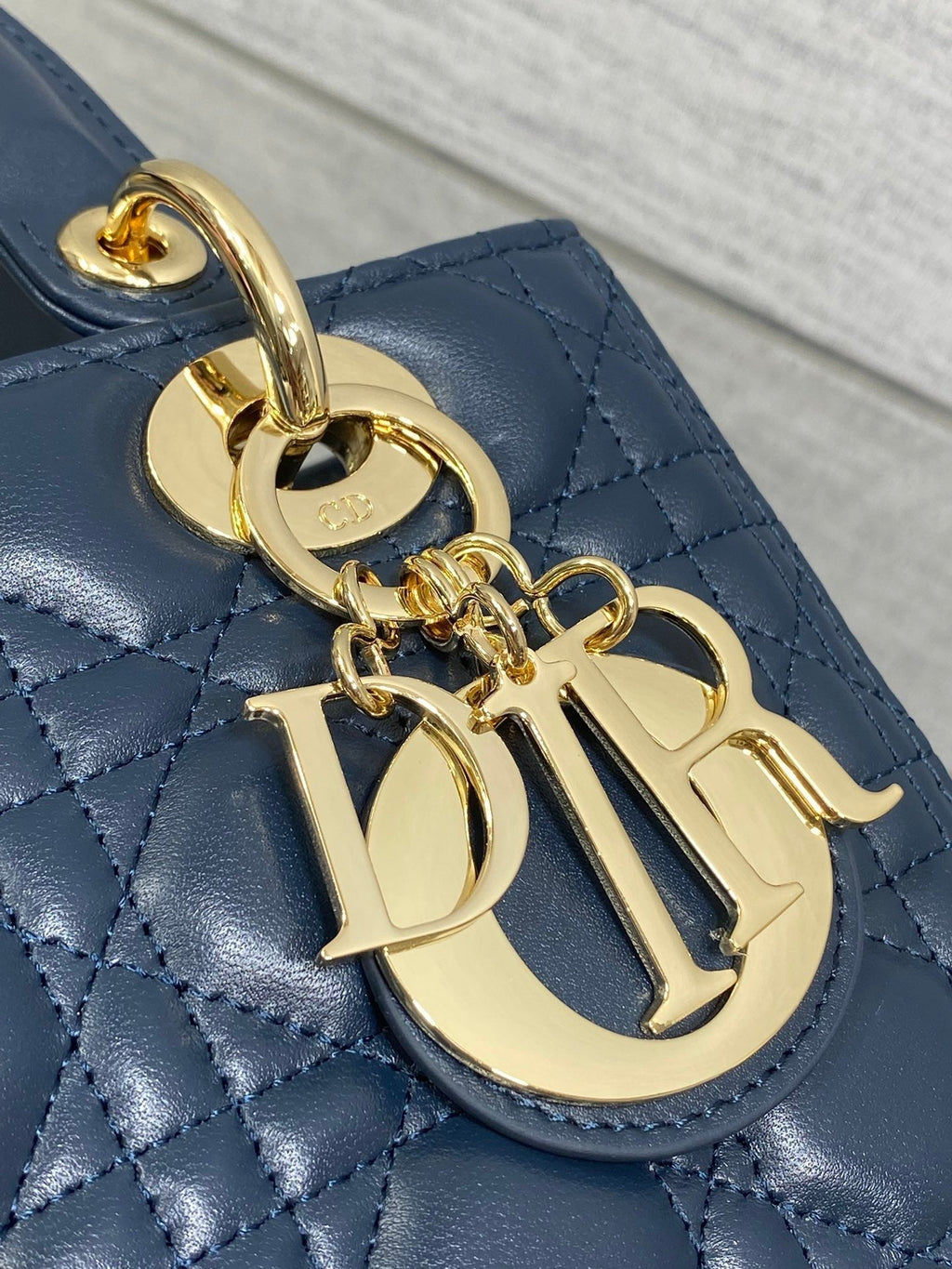 DIOR 25S MEDIUM LADY BAG 24 IN DEEP OCEAN BLUE CALFSKIN GOLD HARDWRE