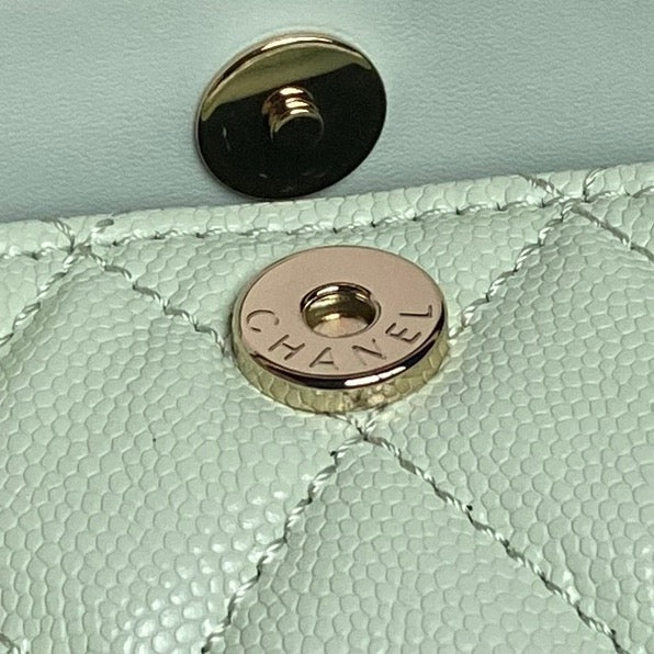 CHANEL 25S COCO CRUSH HANDLE BAG 19 IN LIGHT GREEN CAVIAR LEATHER