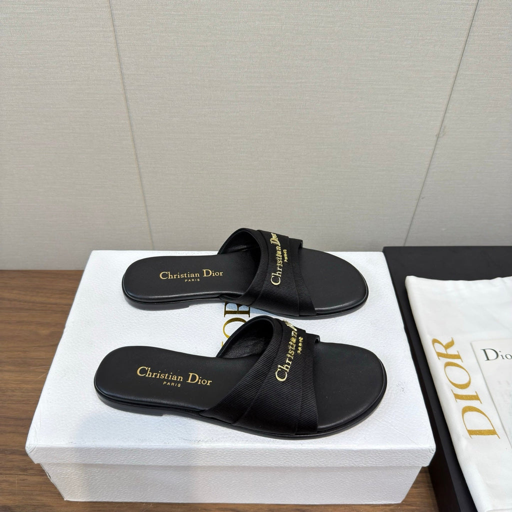 DIOR SANDAL 25S IN BLACK LAMBSKIN AND FABRIC WITH GOLD HARDWARE