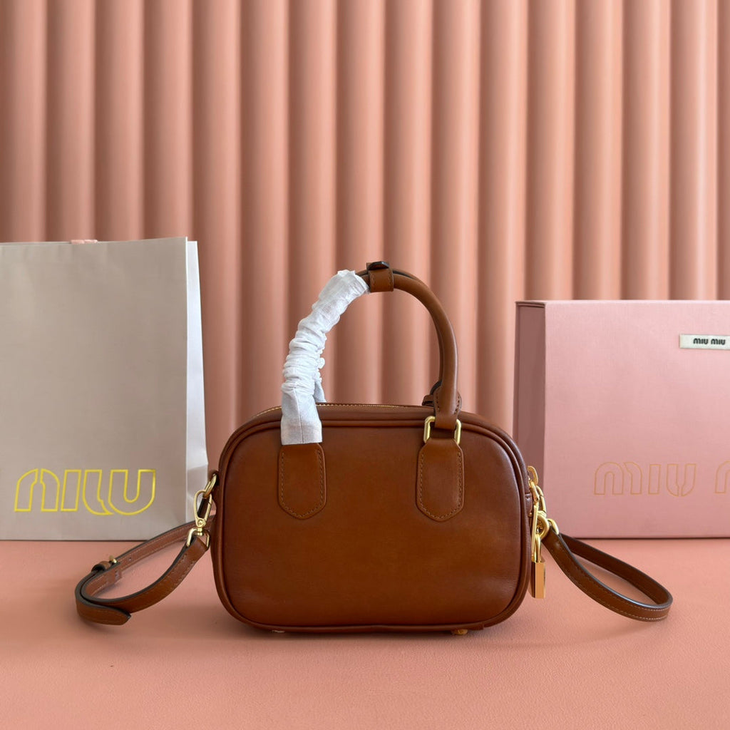 MIUMIU 26S ARCADIE BAG 19 IN TAN BROWN CALFSKIN GOLD HARDWARE