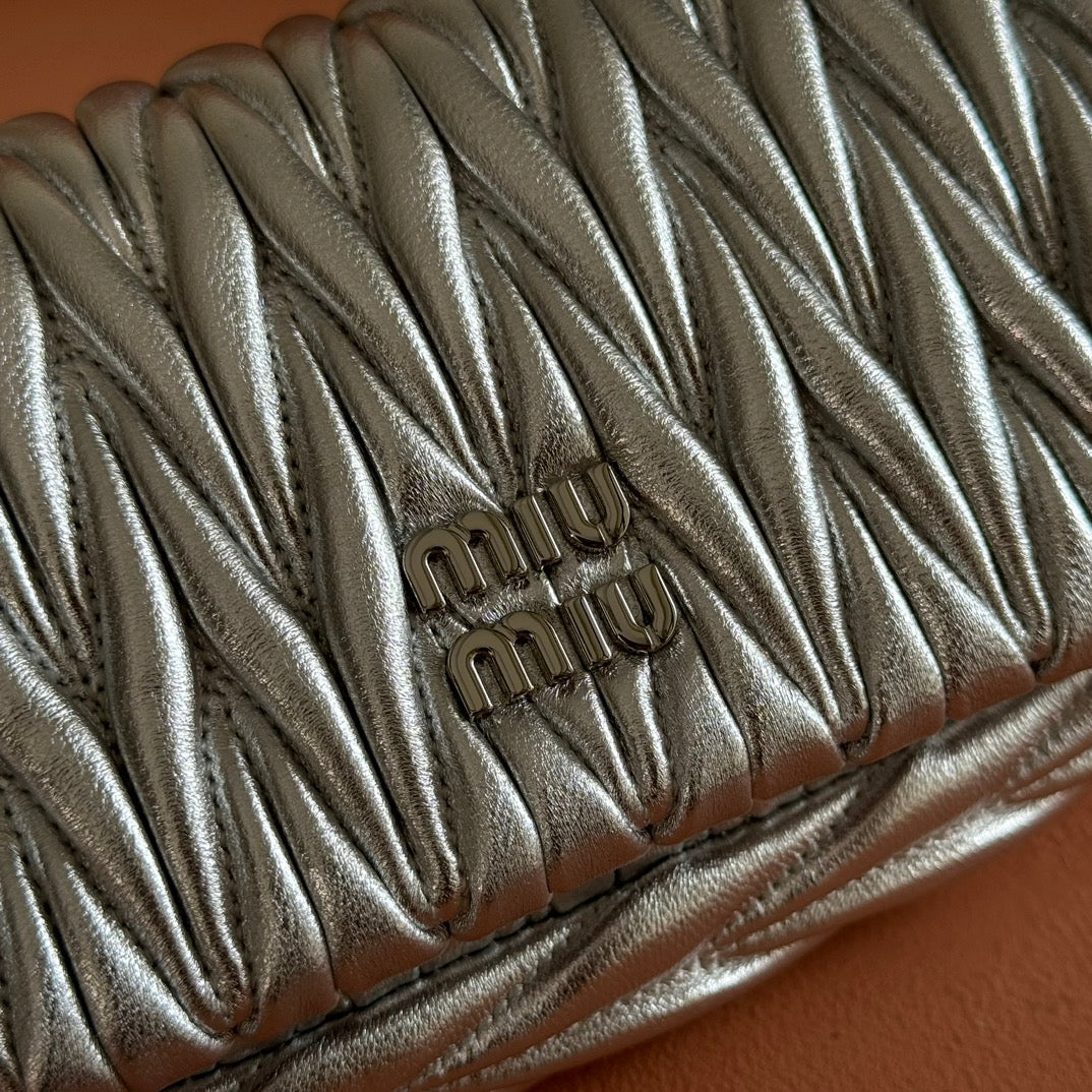 MIUMIU 26S MATELASSE MINI BAG 18 IN SILVER CALFSKIN SILVER HARDWARE