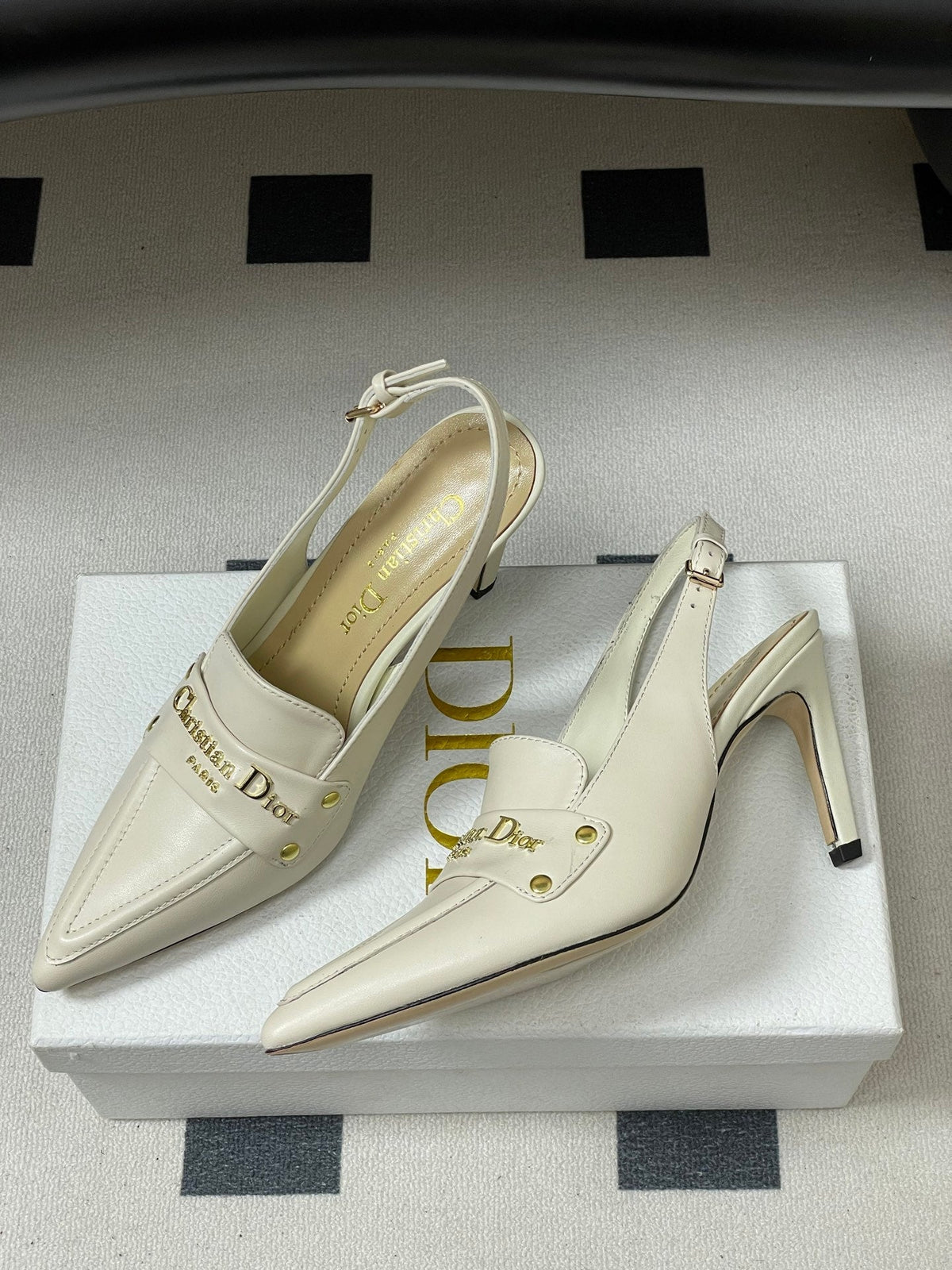 DIOR 25S BOY SLINGBACK HIGH HEELS 85 MM IN WHITE LAMBSKIN