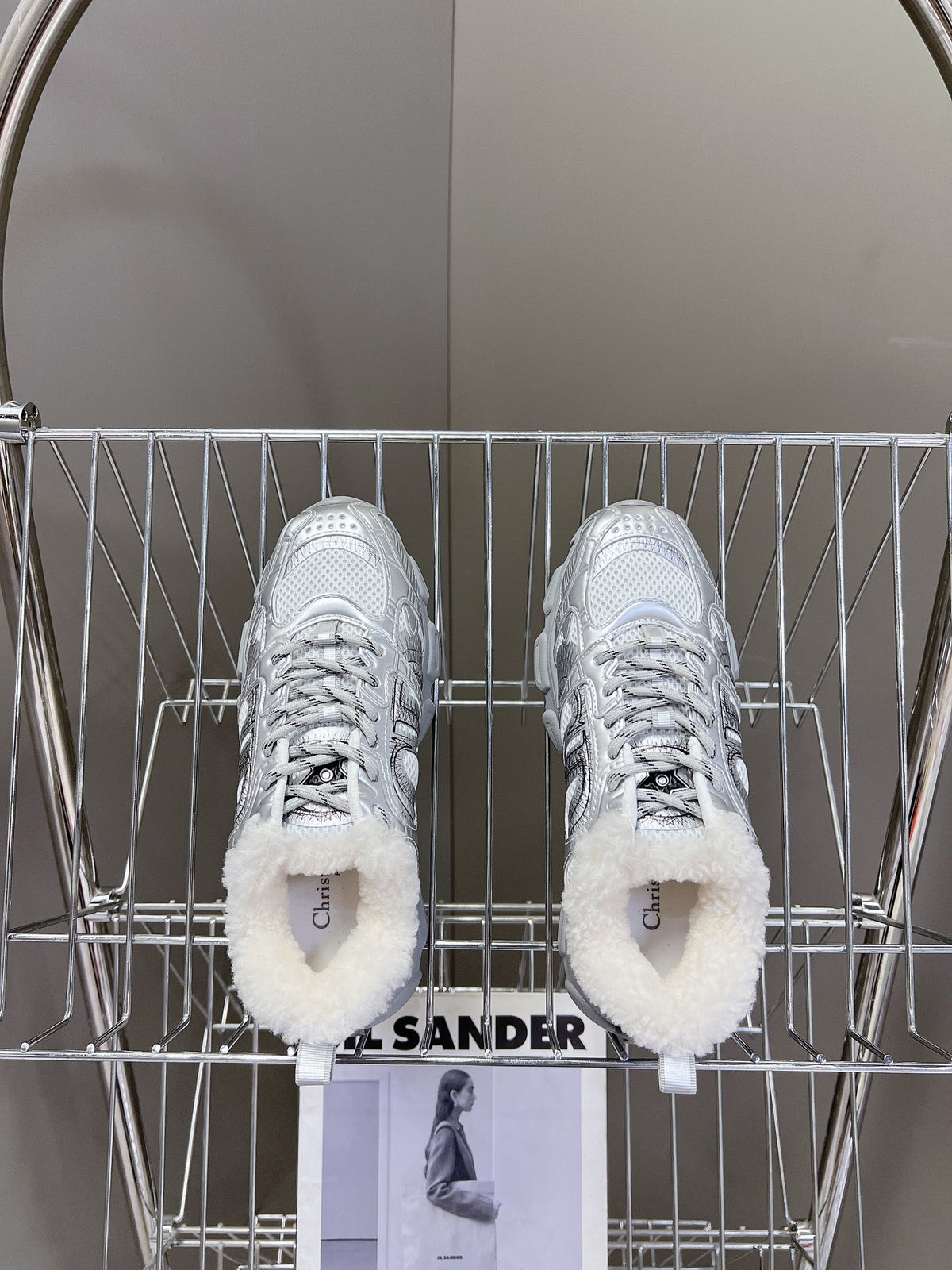 DIOR CHRONO SNEAKER 25S IN SILVER LAMBSKIN AND MESH FABRIC