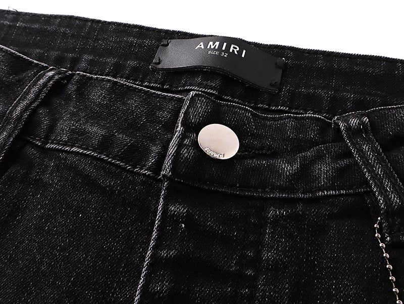 Amiri Varsity Letter Patch Distressed Jeans