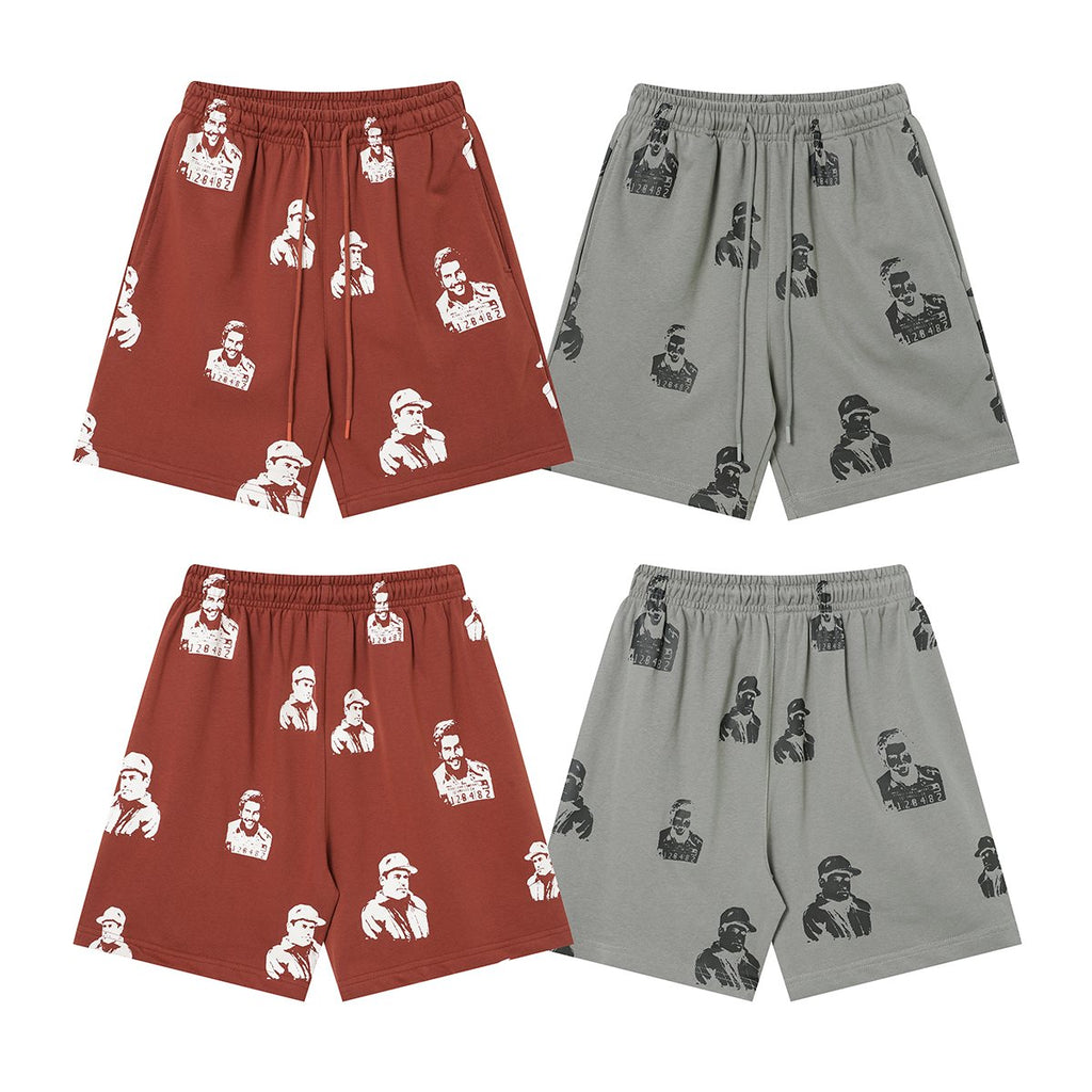ASAALL All-Over Portrait Graphic Drawstring Shorts