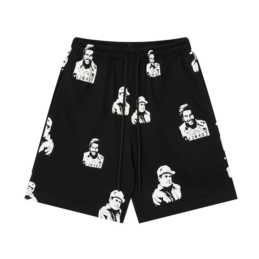 ASAALL All-Over Portrait Graphic Drawstring Shorts
