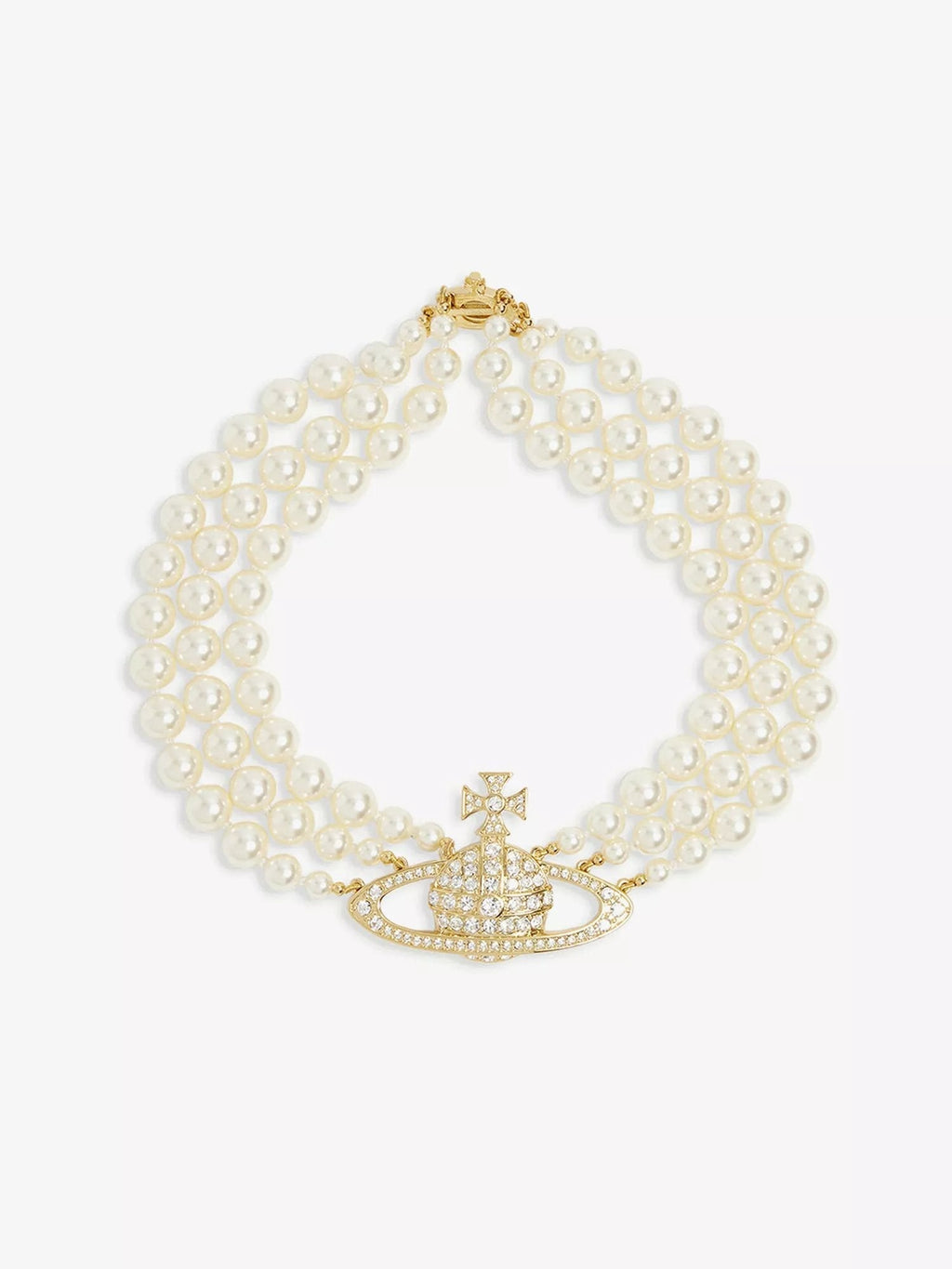 VIVIENNE WESTWOOD Triple-Row Faux-Pearl Orb Pendant Choker Brass(2 Colors)