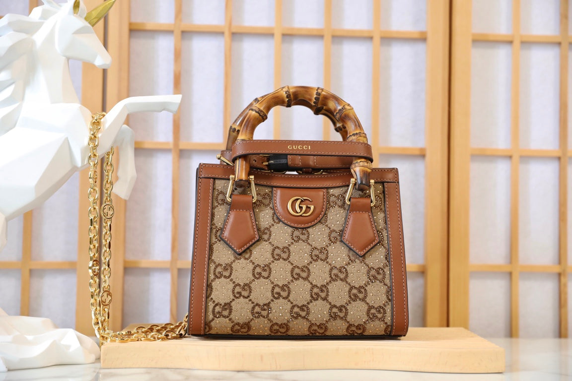 Gucci Diana Crystal Bamboo Top Handle Bag