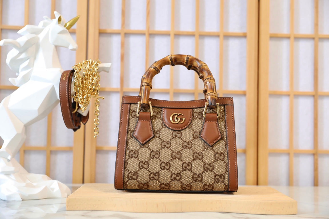 Gucci Diana Crystal Bamboo Top Handle Bag
