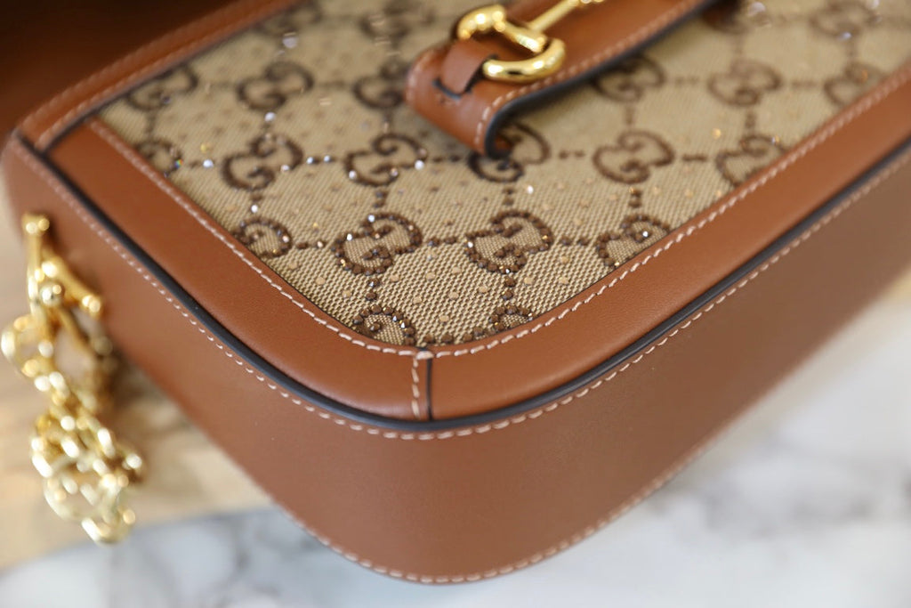 Gucci Horsebit 1955 Crystal Canvas Shoulder Bag