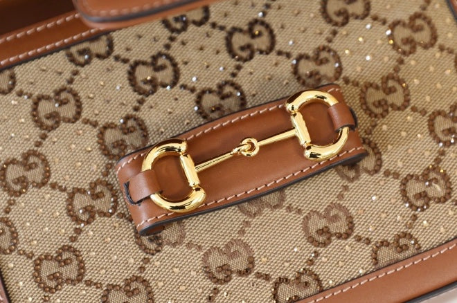 Gucci Horsebit 1955 Crystal Canvas Shoulder Bag