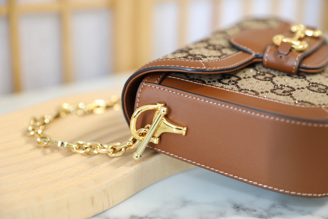 Gucci Horsebit 1955 Crystal Canvas Shoulder Bag