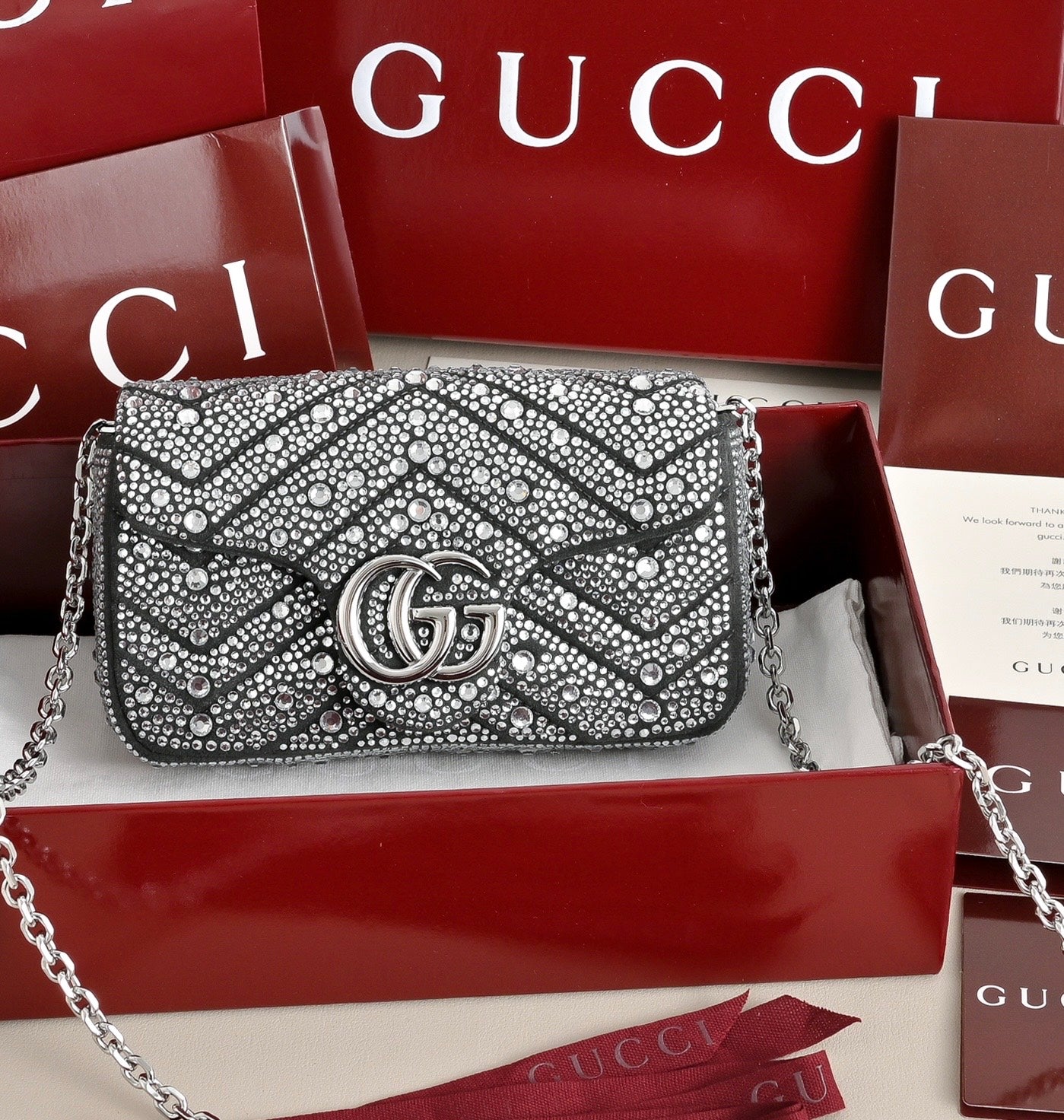 Gucci GG Marmont Crystal Mini Shoulder Bag